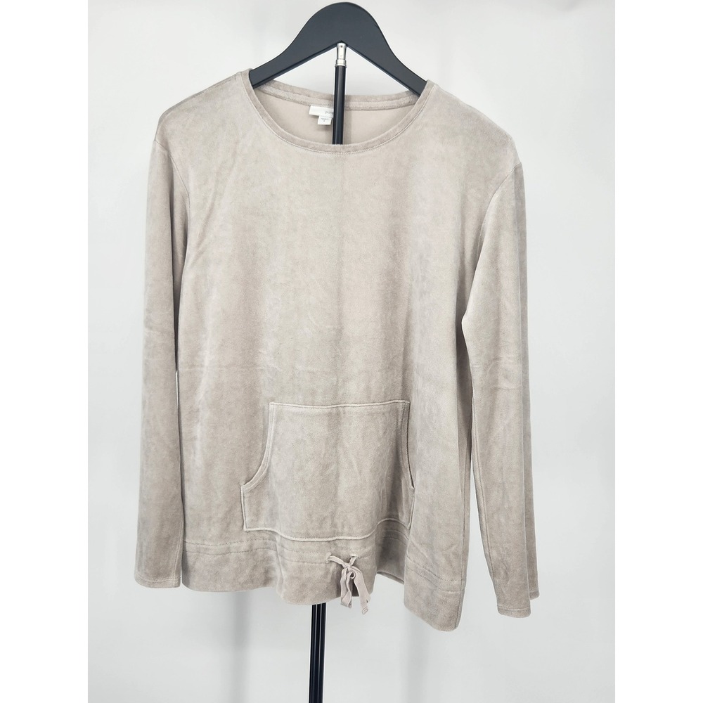 Pure Jill J Jill Women Beige Faux Suede Pima Cotton Modal Top Small Kangaroo Pkt
